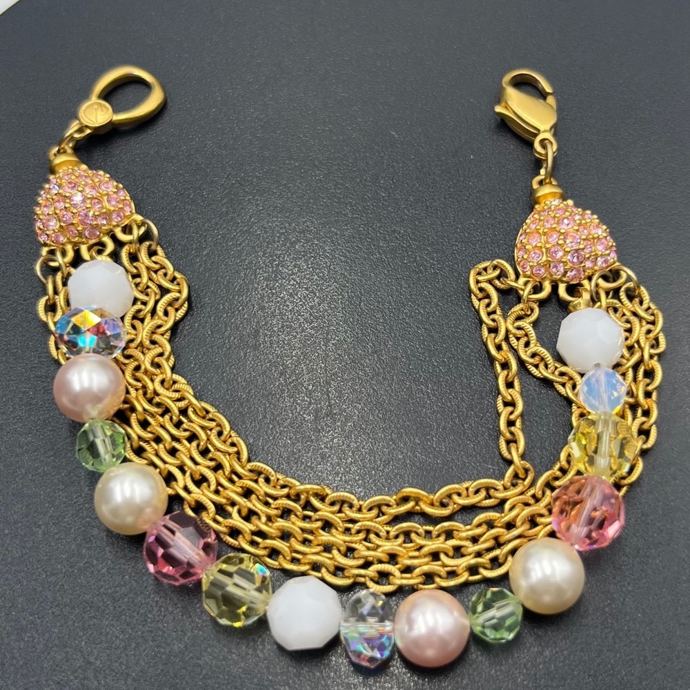 Swarovski Vintage Multi-Strand Pearl
Crystal Beaded Layered Chain Bracelet